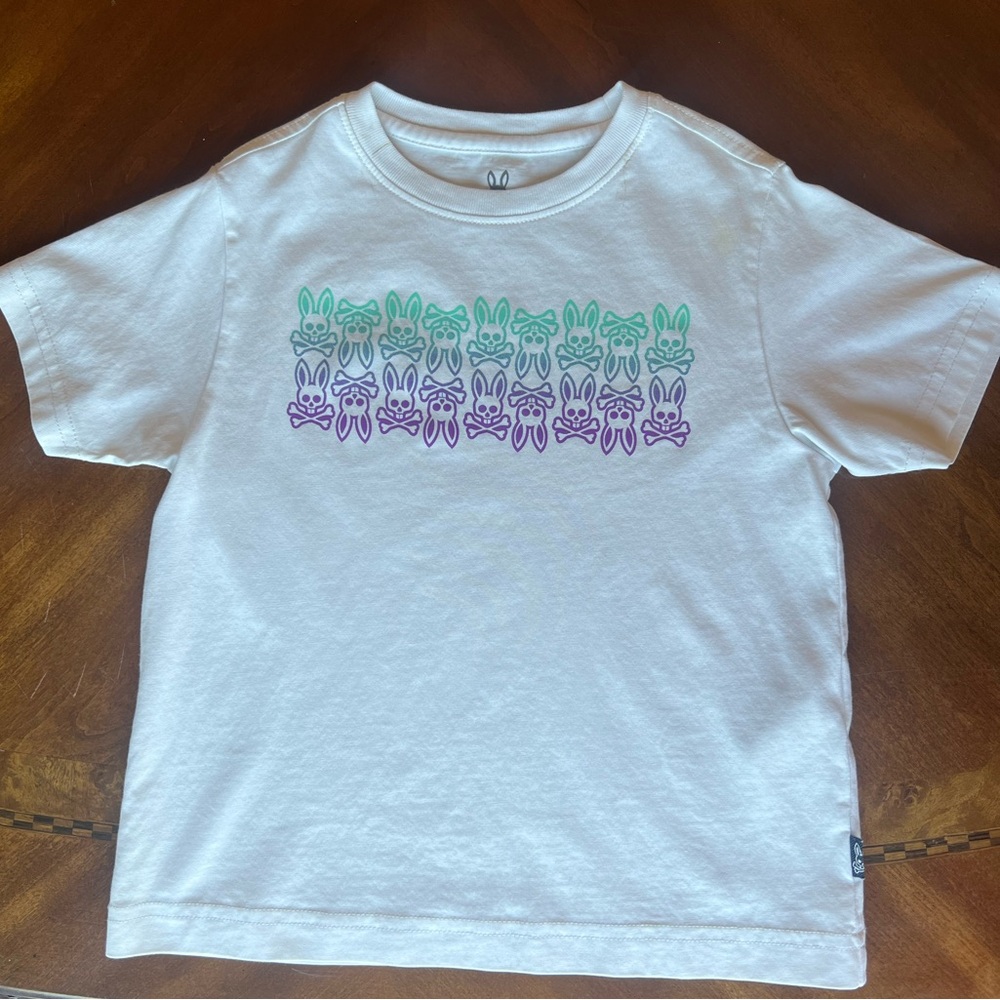 PSYCHO BUNNY KIDS OBEC GRAPHIC TEE IN SIZE XXS/4T WHITE COLOR